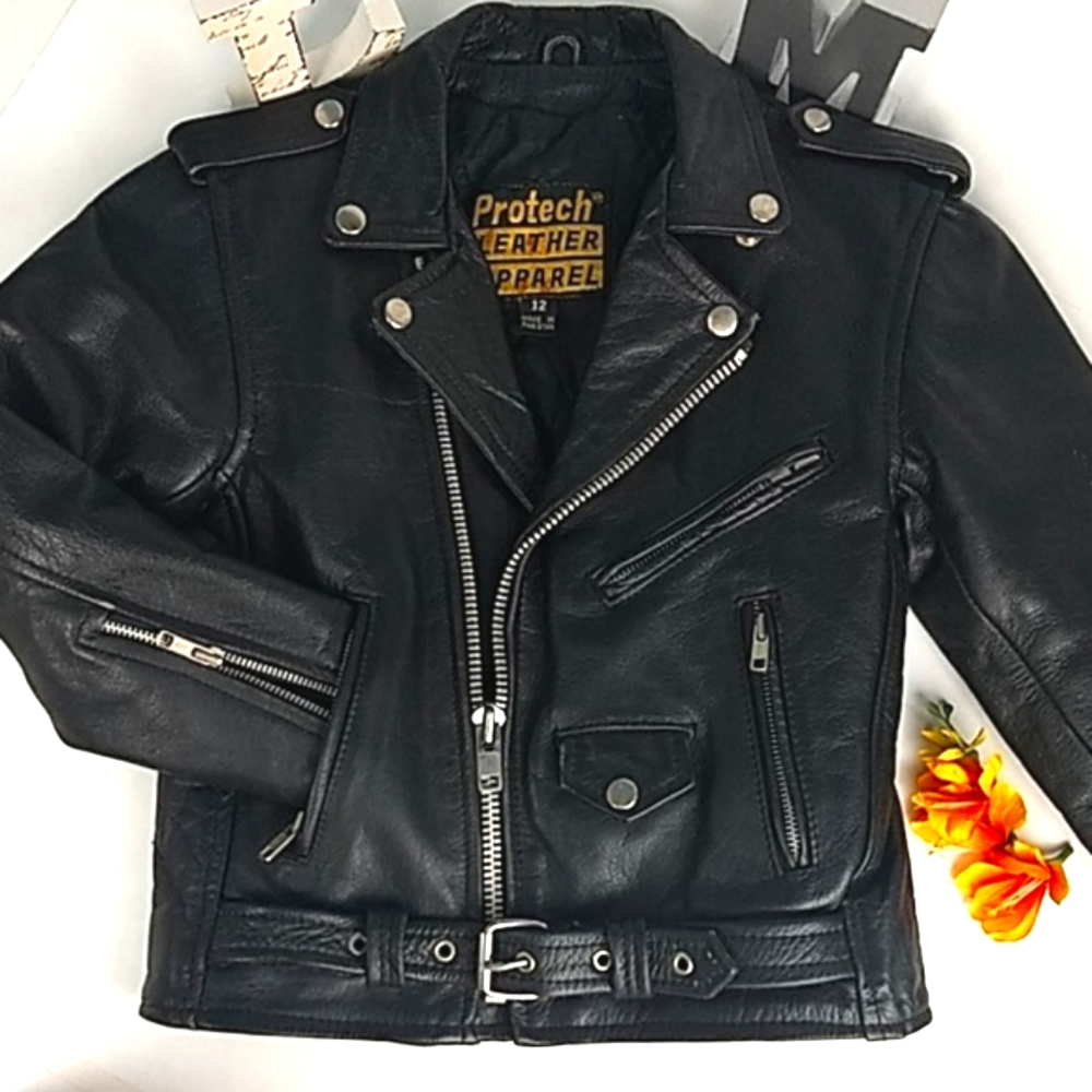 Protech Leather Apparel MOTO Jacket Size 12 Kids, unisex, EUC VTG 90s